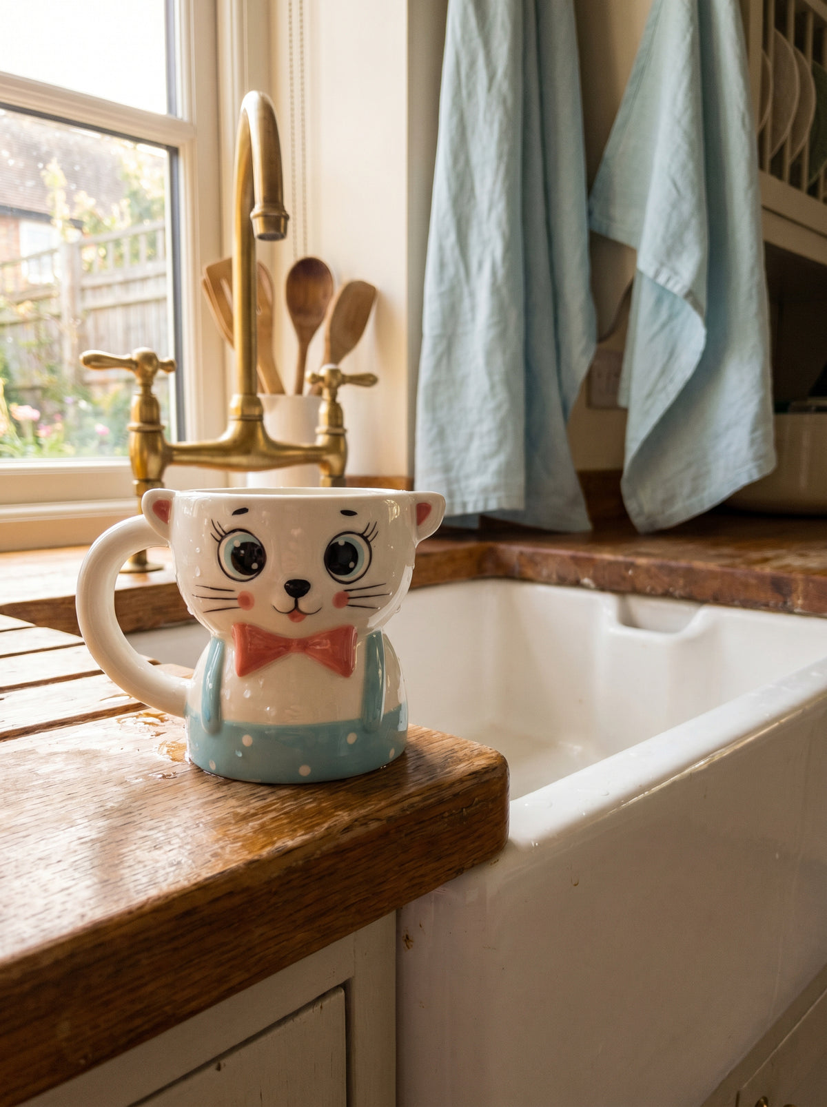 Papyonlu Kedi Figürlü El Yapımı Kupa - Mug, 450 ml