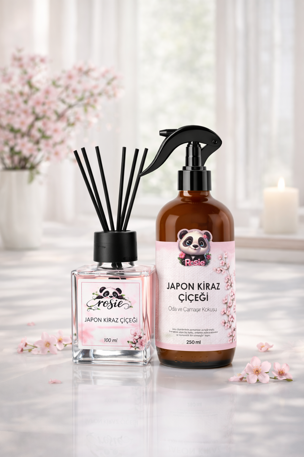 Rosie Japon Kiraz Çiçeği 250 ml Sprey + 100 ml Çubuklu Oda Kokusu Serisi