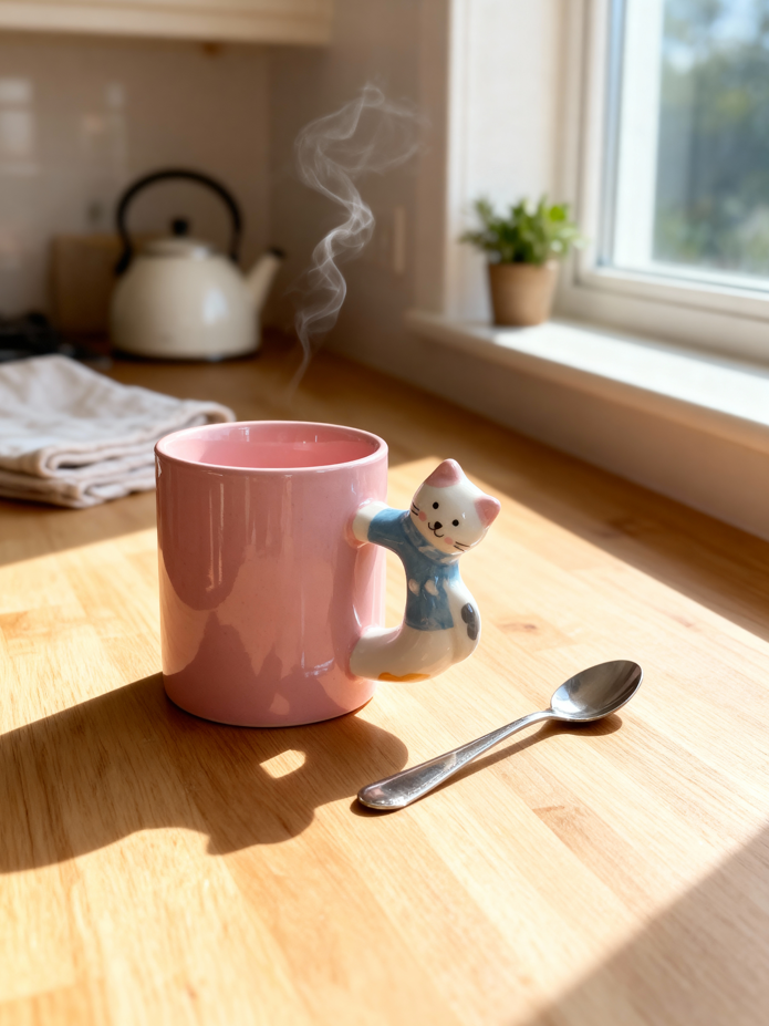 3D Pembe Kupa Kedi Kulplu 410 ml
