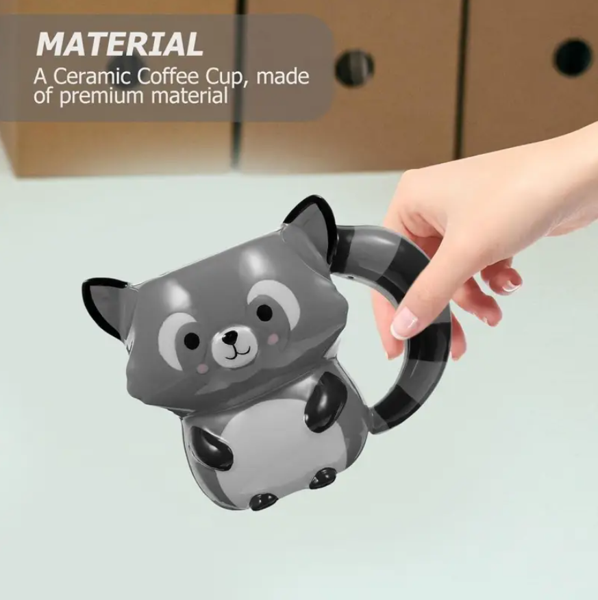 3D Rakun Seramik Kahve Fincanı
