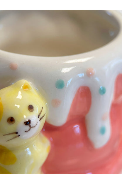 Akışkan Dondurma ve Kedi Detaylı Pembe Kupa 375 ml
