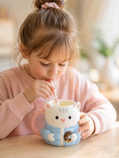 Ceketli Kedi Figürlü Kupa, El Yapımı, Kahve Kupası, Mug, 400 ml