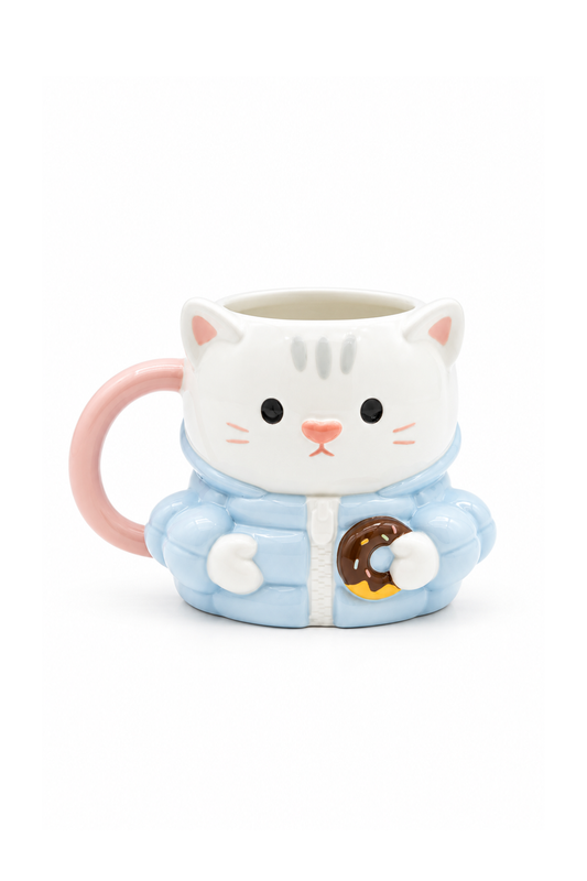 Ceketli Kedi Figürlü Kupa, El Yapımı, Kahve Kupası, Mug, 400 ml