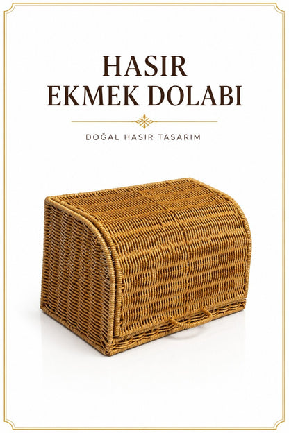 Ekmek Dolabı Kapaklı, Hasır Detaylı 35 cm