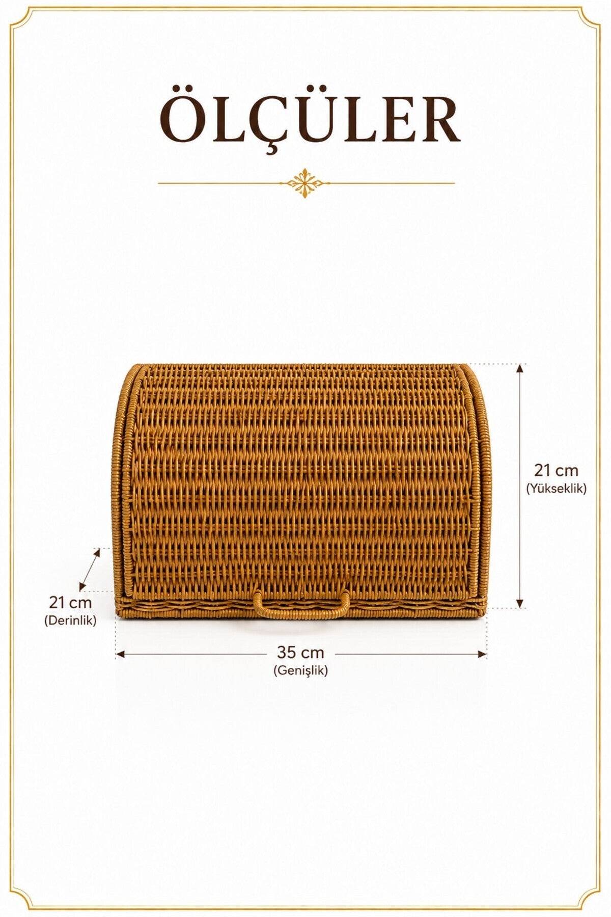 Ekmek Dolabı Kapaklı, Hasır Detaylı 35 cm