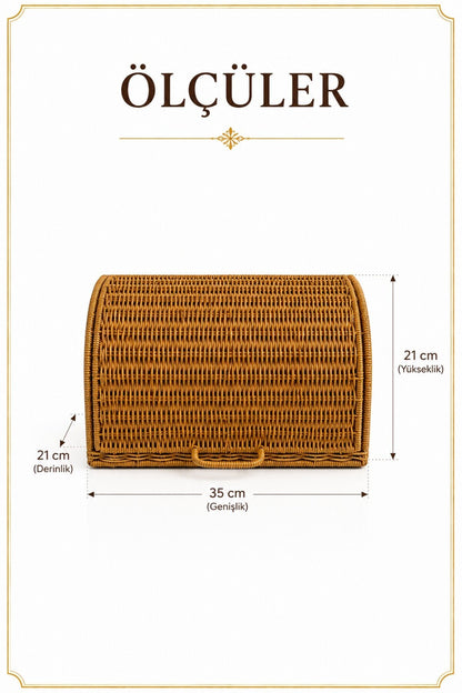 Ekmek Dolabı Kapaklı, Hasır Detaylı 35 cm