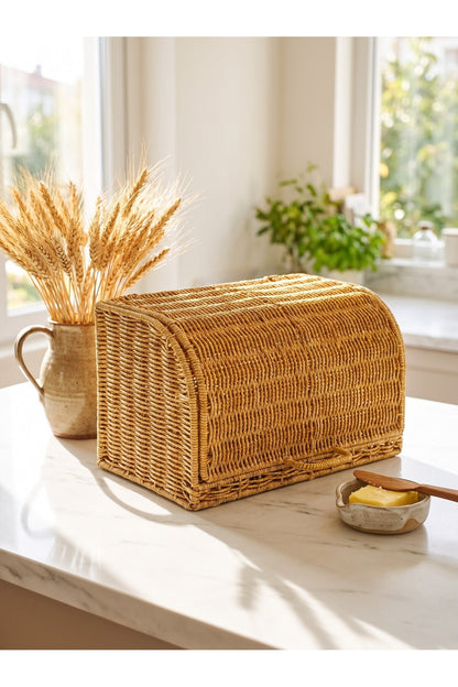Ekmek Dolabı Kapaklı, Hasır Detaylı 35 cm