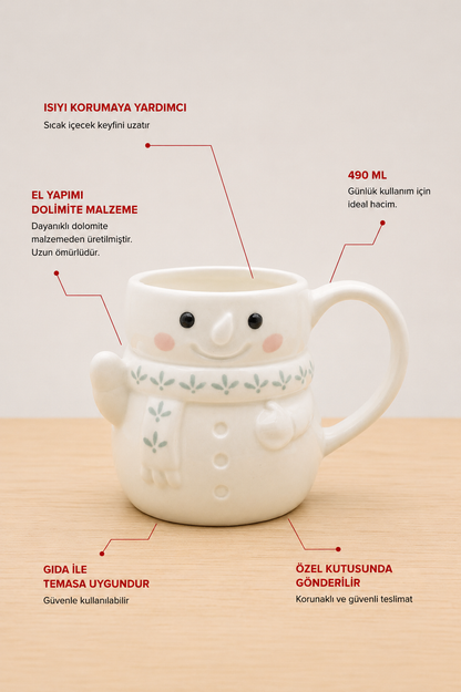 Kardan Adam Figürlü Seramik Kupa, Çay ve Kahve için Bardak 490 ml