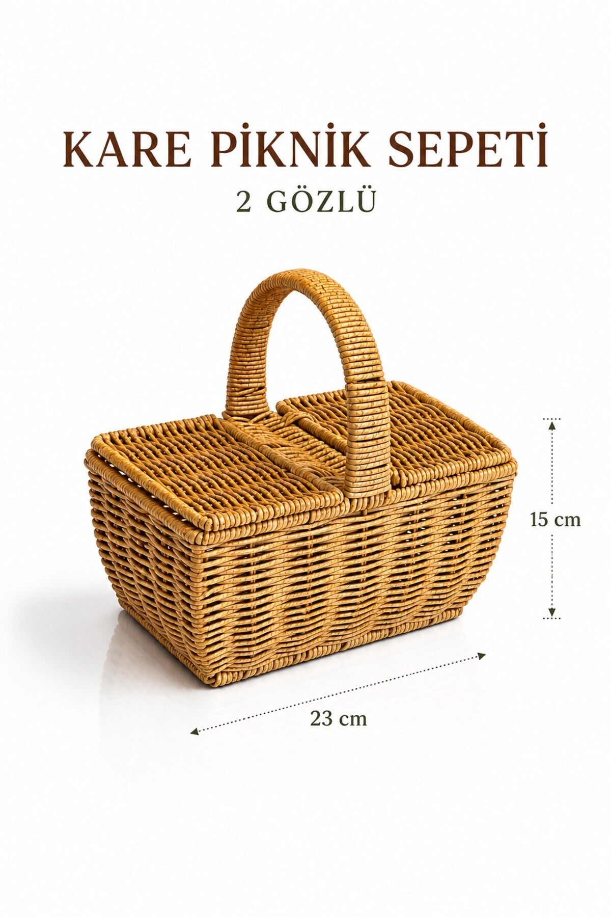 Kare Hasır Kulplu 2 Gözlü Piknik, Mutfak Sepeti