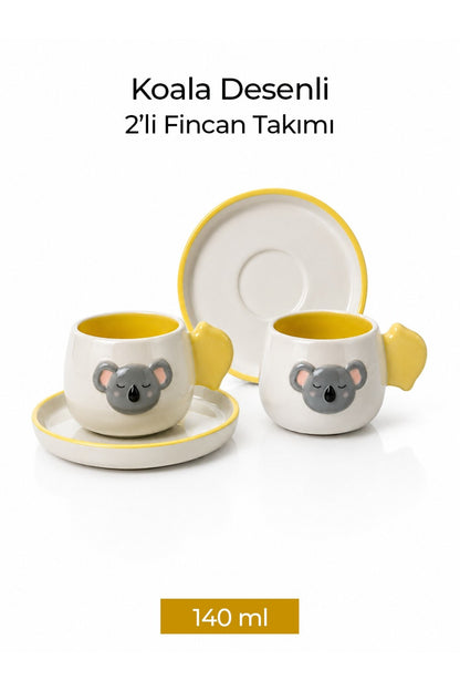 Koala Desenli 2'li Kahve Fincanı 140 ml