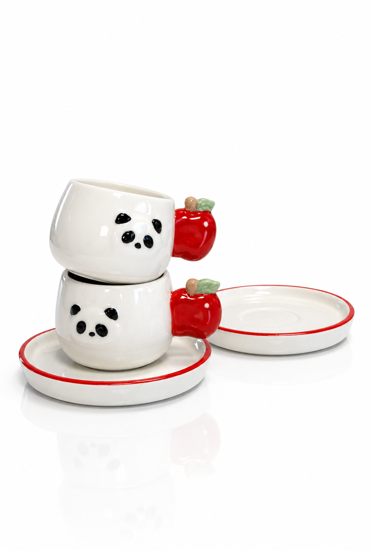 Panda Desenli Kiraz Kulplu 2'li Kahve Fincanı 140 ml