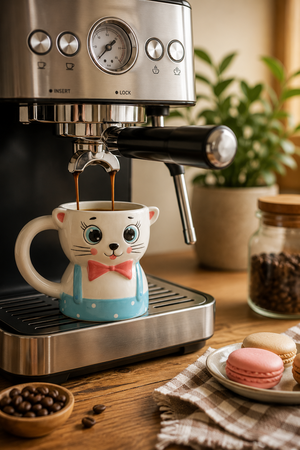 Papyonlu Kedi Figürlü El Yapımı Kupa - Mug, 450 ml