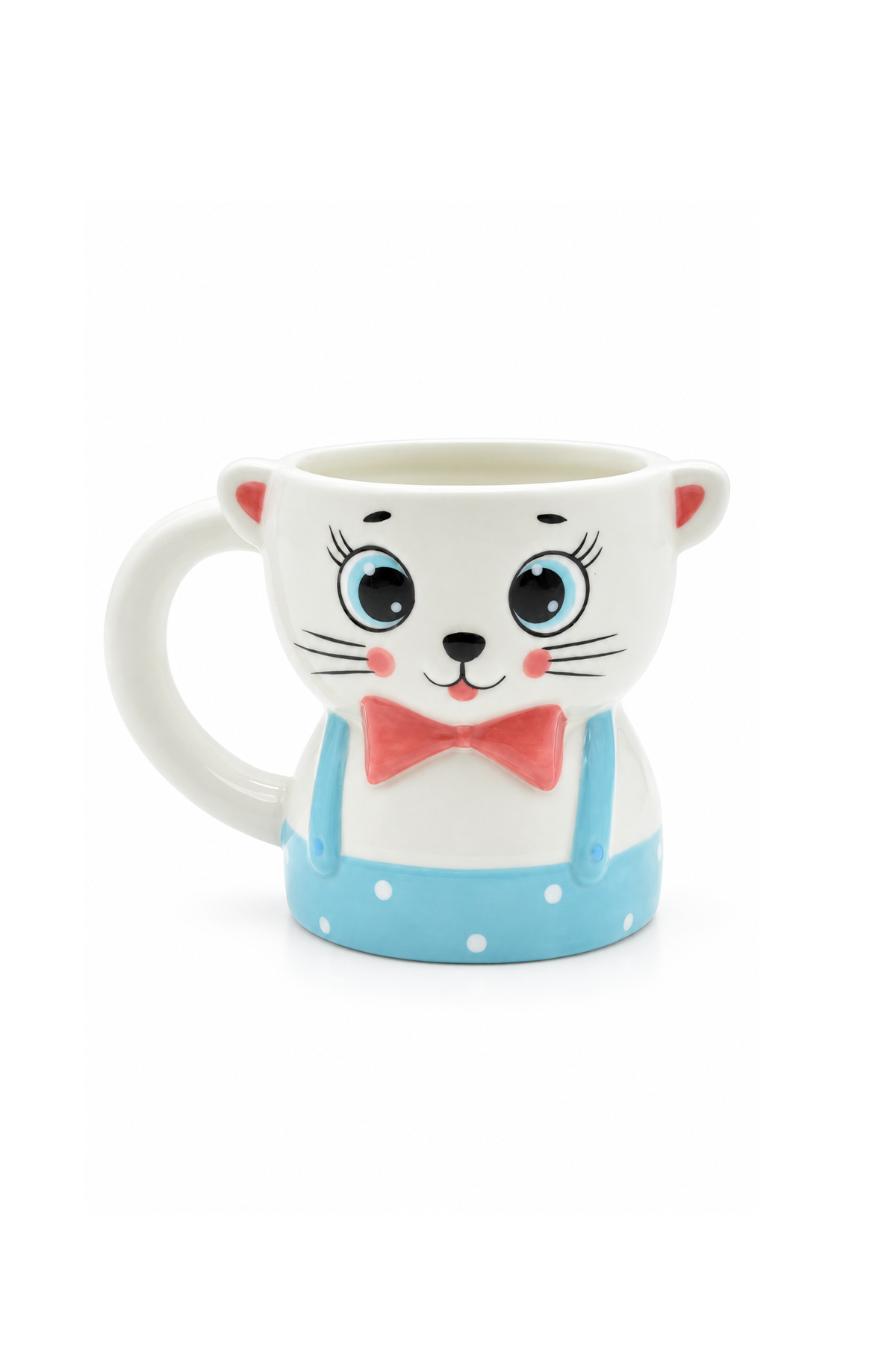 Papyonlu Kedi Figürlü El Yapımı Kupa - Mug, 450 ml