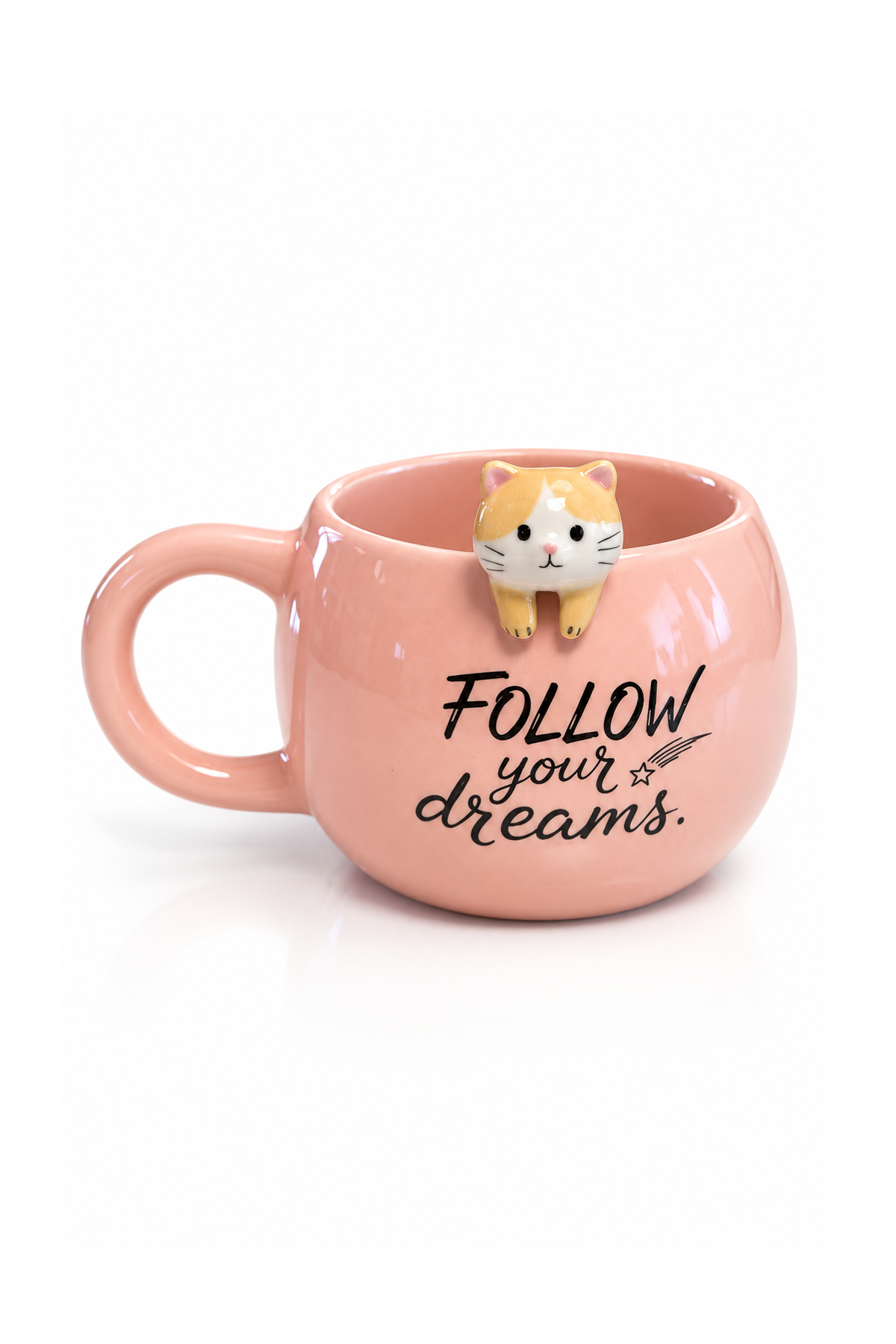 Pembe Renkli Kedi Figürlü Yazılı Kupa 420 ml