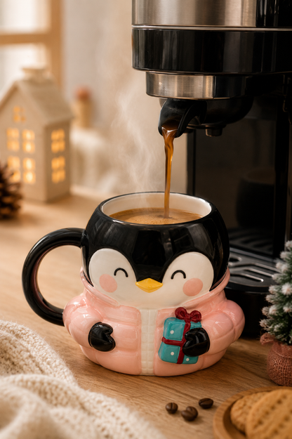 Penguen Figürlü Dolomite Kupa, Ceket Giyen Penguen, 400 ML Mug