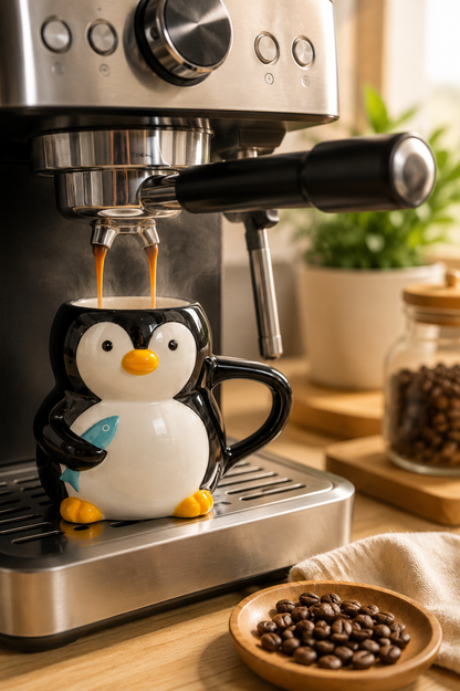 Penguen Figürlü El Yapımı Seramik Kupa, Mug, 420 ml