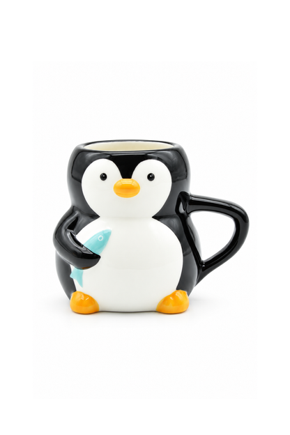 Penguen Figürlü El Yapımı Seramik Kupa, Mug, 420 ml