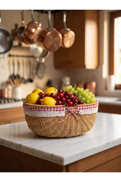 Piknik Sepeti Oval Hasır Detaylı 38 cm