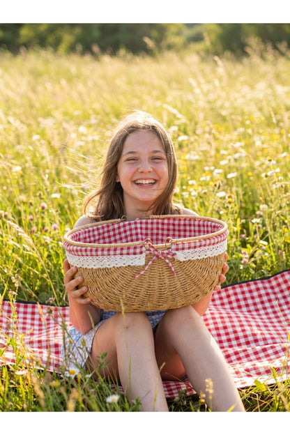 Piknik Sepeti Oval Hasır Detaylı 38 cm
