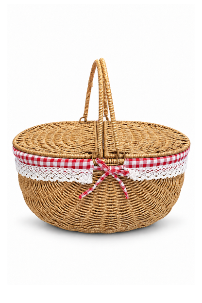 Piknik Sepeti Oval Hasır Detaylı 38 cm