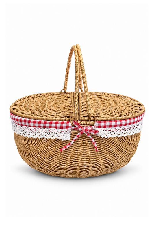 Piknik Sepeti Oval Hasır Detaylı 38 cm