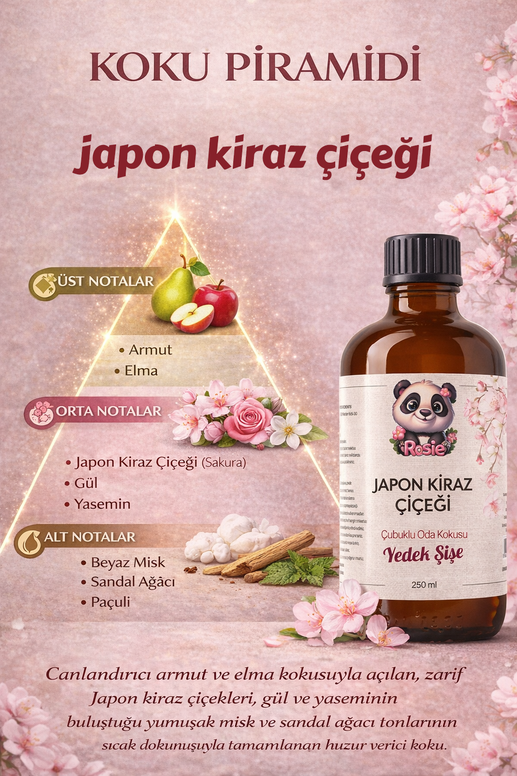 Rosie Japon Kiraz Çiçeği Çubuklu Oda Kokusu Yedek Şişe 250 ml – Sakura Reed Diffuser Refill
