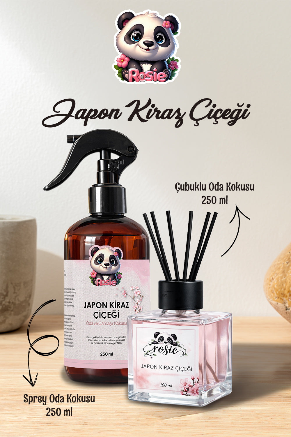 Rosie Japon Kiraz Çiçeği 250 ml Sprey + 100 ml Çubuklu Oda Kokusu Serisi
