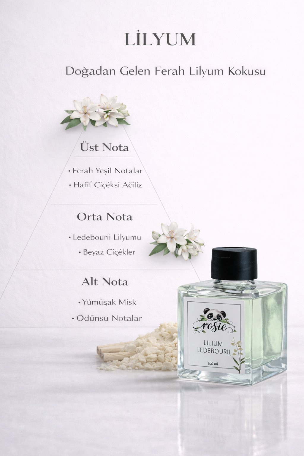 Rosie Lilium Ledebourii Çubuklu Oda Kokusu 100 ml – Lilyum Çiçeği Ferahlığı