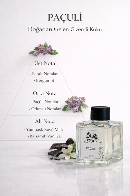 Rosie Paçuli Çubuklu Oda Kokusu 100 ml – Doğanın Derin ve Gizemli Kokusu
