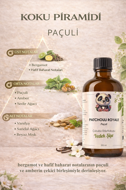 Rosie Patchouli Royale Çubuklu Oda Kokusu Yedek Şişe 250 ml – Paçuli & Amber Notalı Yedek Şişe