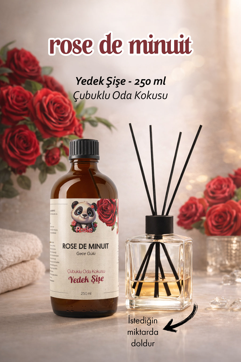 Rosie Rose de Minuit Çubuklu Oda Kokusu Yedek Şişe 250 ml – Gece Gülü Aromalı Yedek Şişe