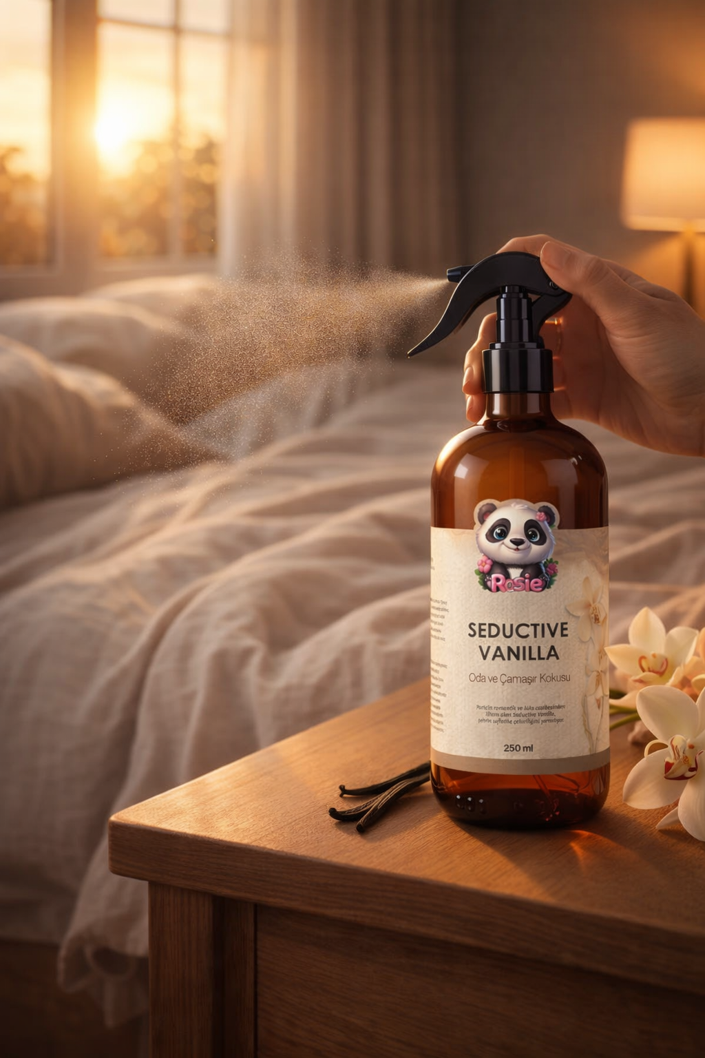 Rosie Seductive Vanilla Oda ve Çamaşır Kokusu Sprey 250 ml –Vanilya Kokulu Kalıcı Ortam ve Kumaş Spreyi