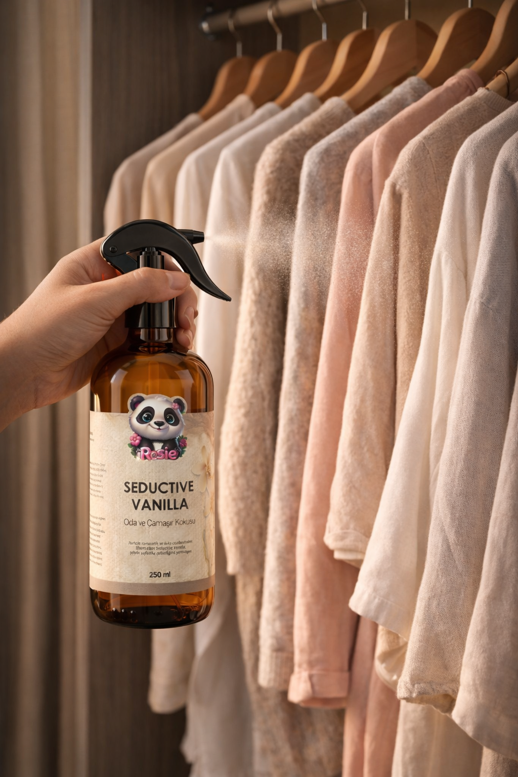 Rosie Seductive Vanilla Oda ve Çamaşır Kokusu Sprey 250 ml –Vanilya Kokulu Kalıcı Ortam ve Kumaş Spreyi