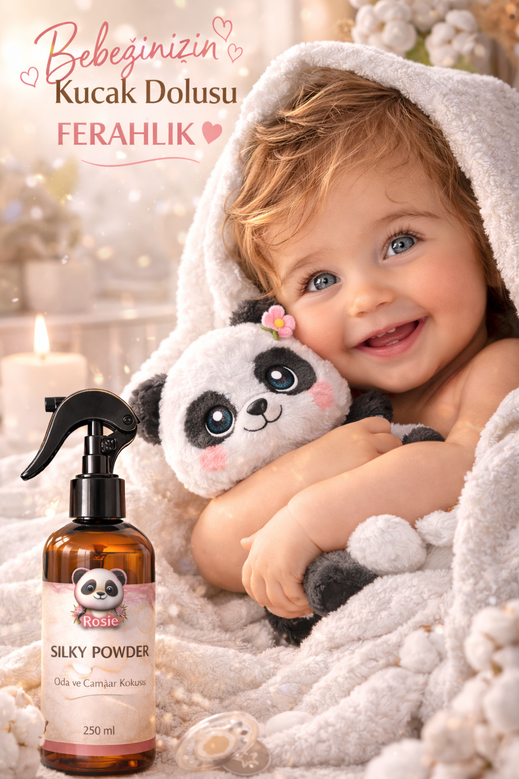 Rosie Silky Powder 250 ml Sprey Ortam ve Kumaş Kokusu, Bebek Pudrası Kokulu Ev ve Tekstil Parfümü