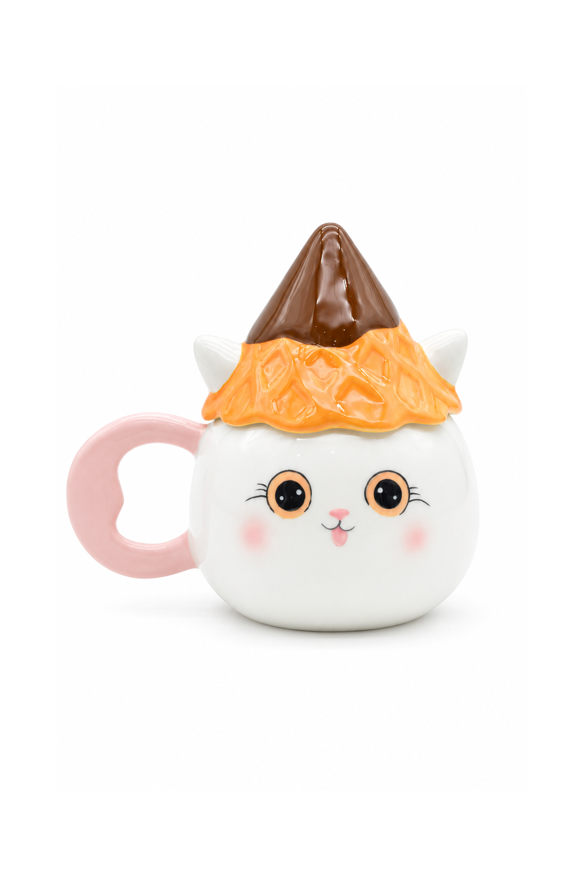 Şapkalı Kedi Figürlü Dolomite Kupa, El Yapımı 450 ML Kapaklı Mug