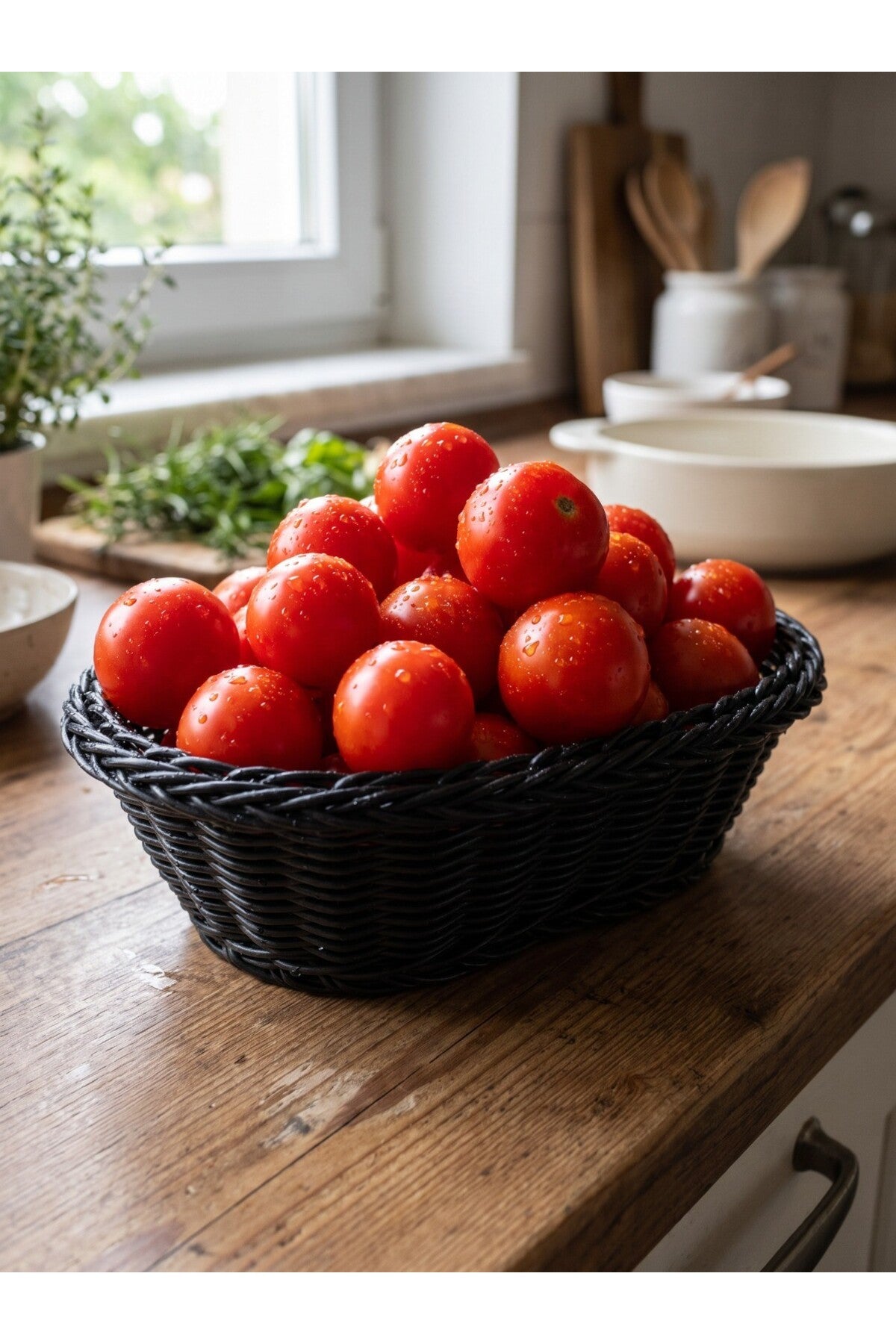 Siyah Oval Tasarım Hasır Detaylı Ekmek, Sebzelik Sepeti 27x 8 cm