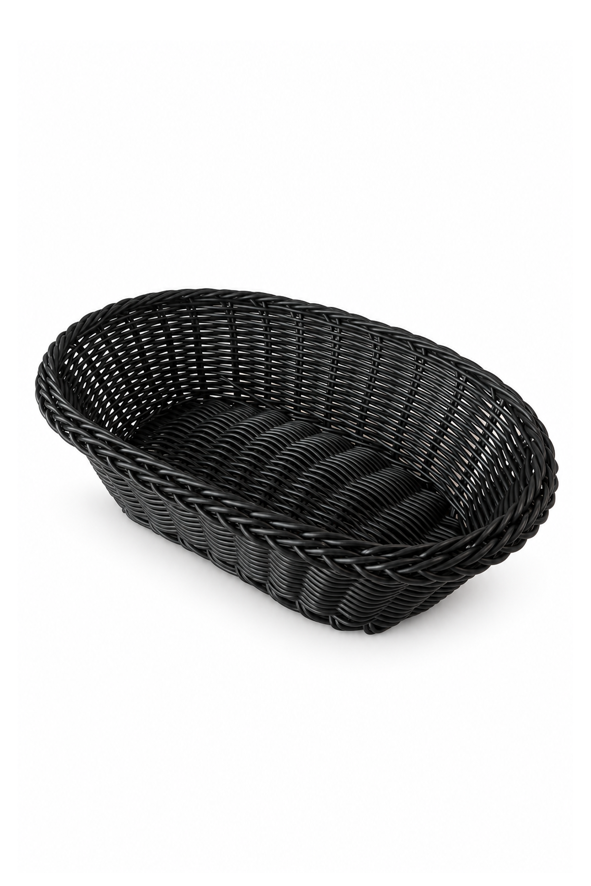 Siyah Oval Tasarım Hasır Detaylı Ekmek, Sebzelik Sepeti 27x 8 cm