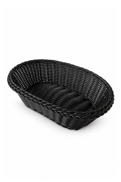 Siyah Oval Tasarım Hasır Detaylı Ekmek, Sebzelik Sepeti 27x 8 cm