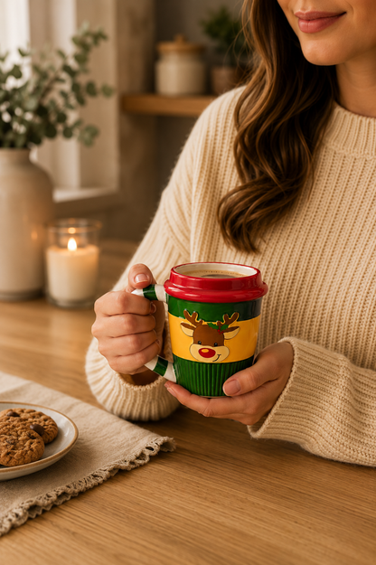 Yılbaşı Temalı El Yapımı Geyik Kupa, Hediyelik Kupa, Mug, 400 ml