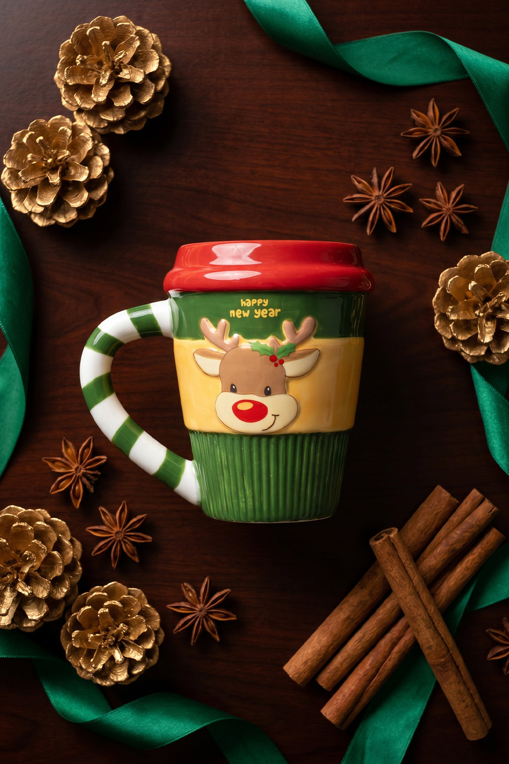 Yılbaşı Temalı El Yapımı Geyik Kupa, Hediyelik Kupa, Mug, 400 ml